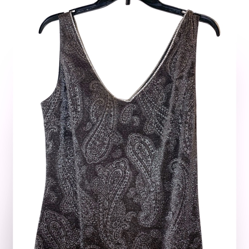 Ever Beauty Shimmering Paisley Maxi Dress. Embellished Gray/Silver. Size 10 - Picture 4 of 10